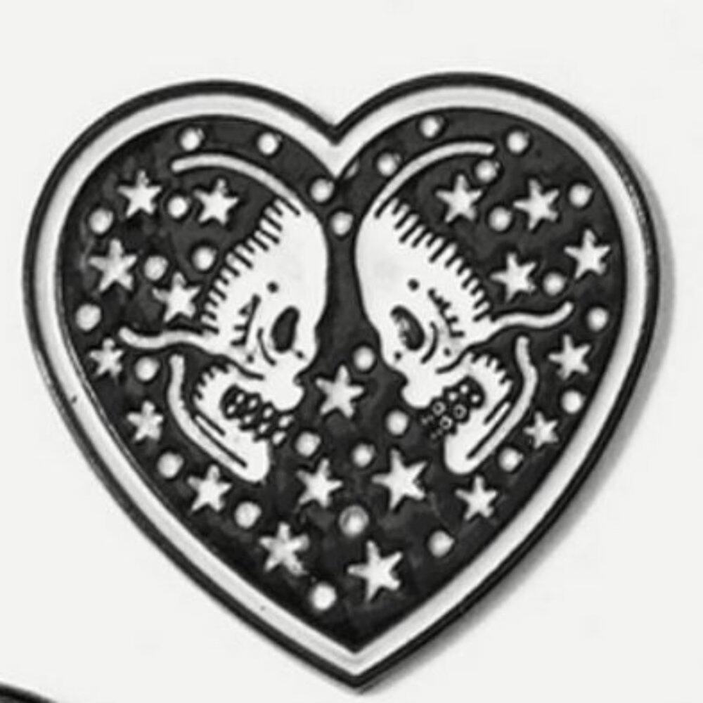 Double Skull Heart Pin Brooch Halloween